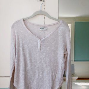 abercrombie: shimmery pale pink buttoned sweater